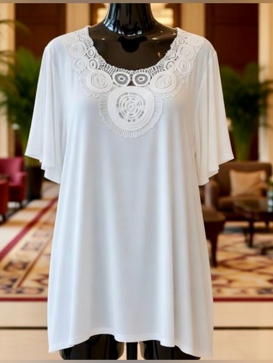 Talbots Tops - Verbendi Women’s 3X Short Sleeve White Blouse Top Crochet Accent